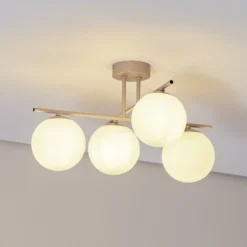 Plafón Aurora, beige, Ø 50 cm, 4 luces, cristal, E14