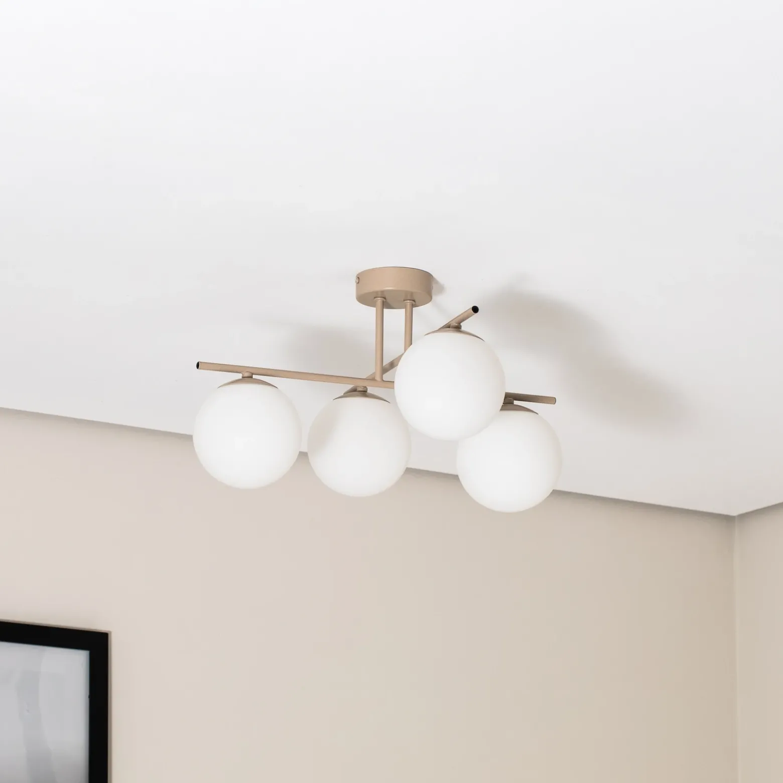Plafón Aurora, beige, Ø 50 cm, 4 luces, cristal, E14