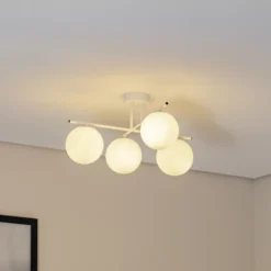 Plafón Aurora, blanco, Ø 50 cm, 4 luces, cristal, E14