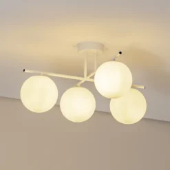 Plafón Aurora, blanco, Ø 50 cm, 4 luces, cristal, E14