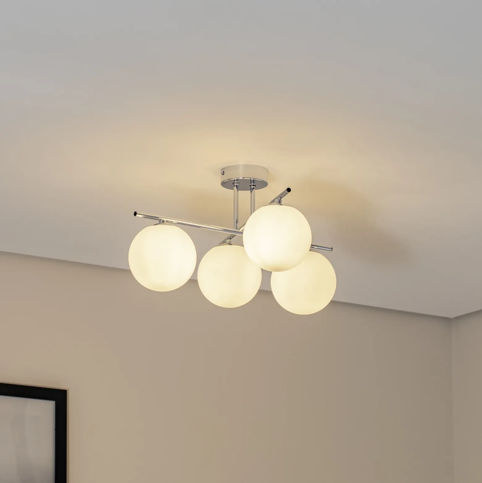 Plafón Aurora, cromo, Ø 50 cm, 4 luces, cristal, E14