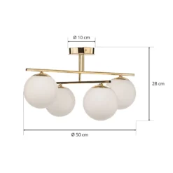 Plafón Aurora, dorado, Ø 50 cm, 4 luces, cristal, E14