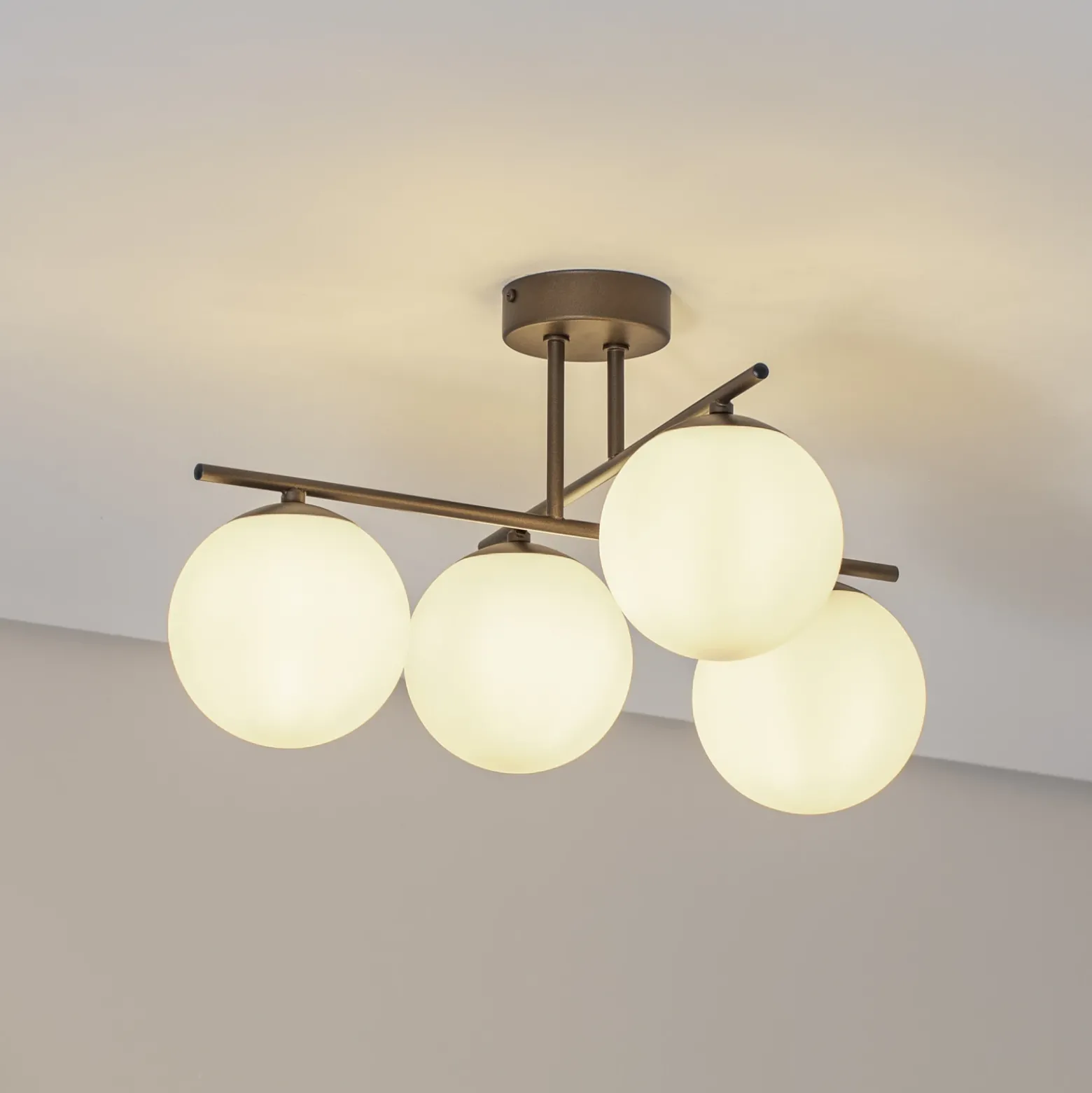 Plafón Aurora, marrón, Ø 50 cm, 4 luces, cristal, E14