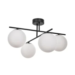 Plafón Aurora, negro, Ø 50 cm, 4 luces, cristal, E14