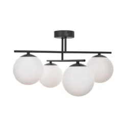Plafón Aurora, negro, Ø 50 cm, 4 luces, cristal, E14