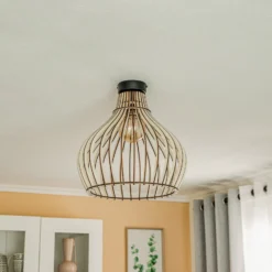 Plafón Barrel con pantalla de madera