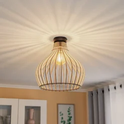 Plafón Barrel con pantalla de madera