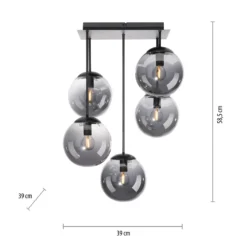 Plafón Big Widow, globos de cristal, 5 luces