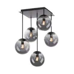 Plafón Big Widow, globos de cristal, 5 luces
