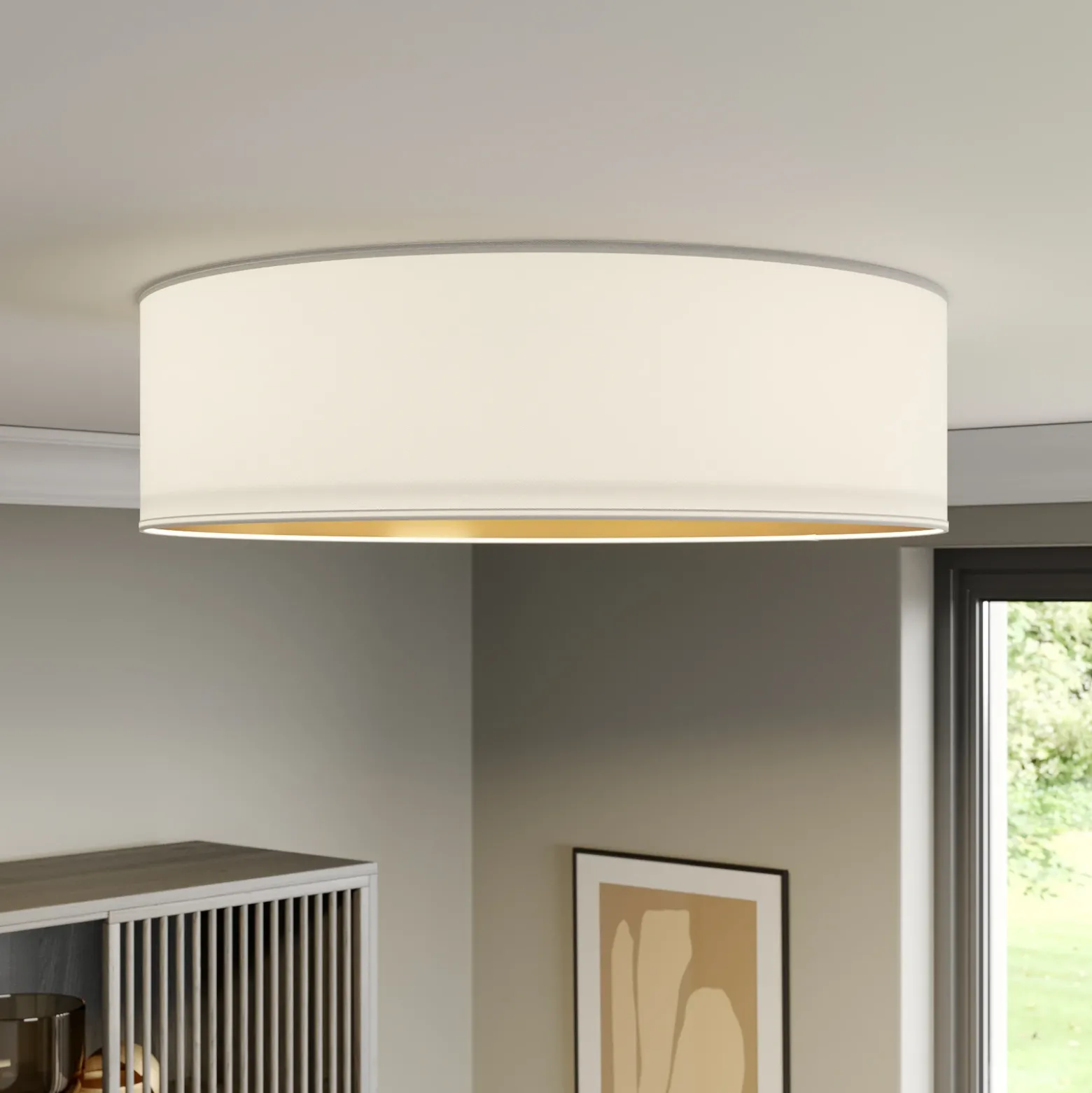 Plafón Bilbao, blanco/oro, Ø 60 cm