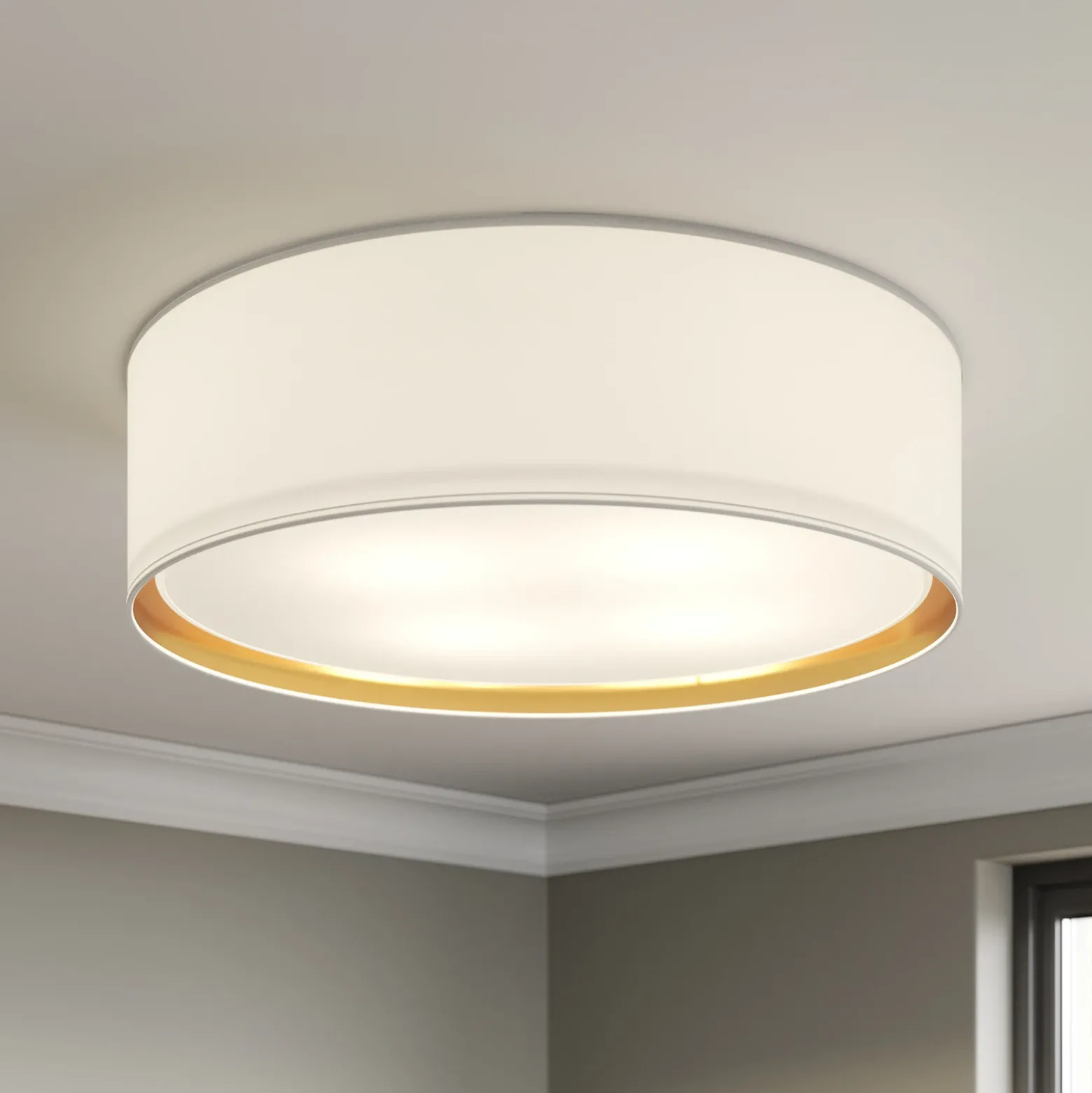 Plafón Bilbao, blanco/oro, Ø 60 cm