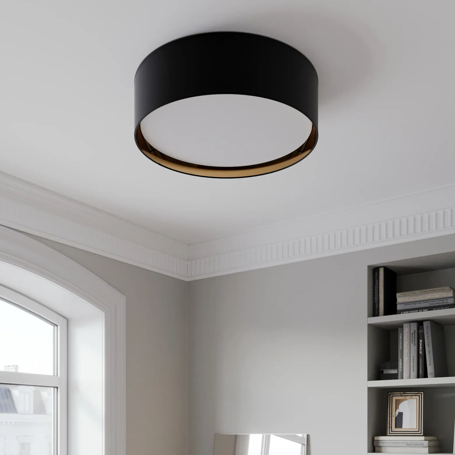 Plafón Bilbao, negro/oro, Ø 60 cm