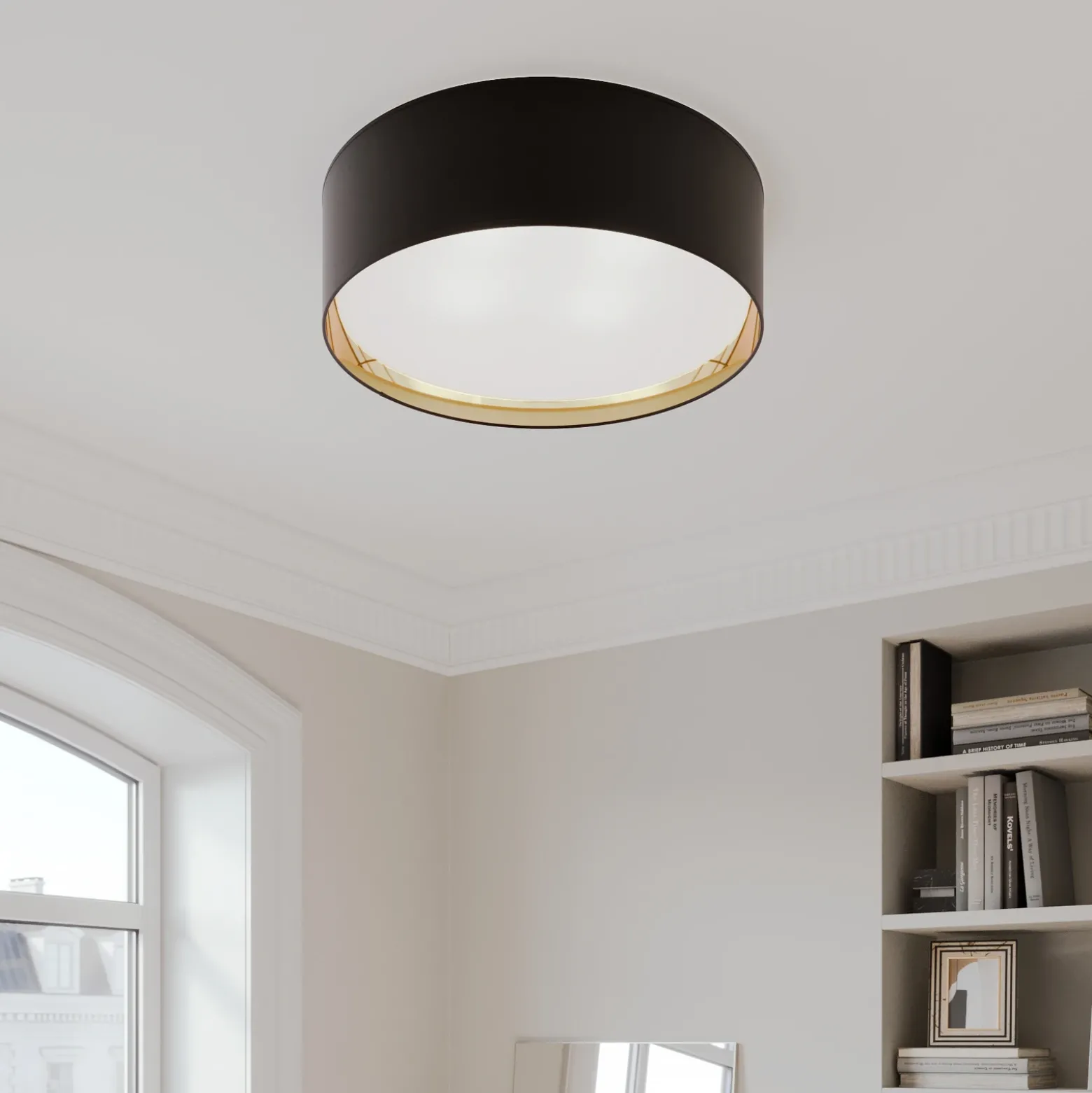 Plafón Bilbao, negro/oro, Ø 60 cm