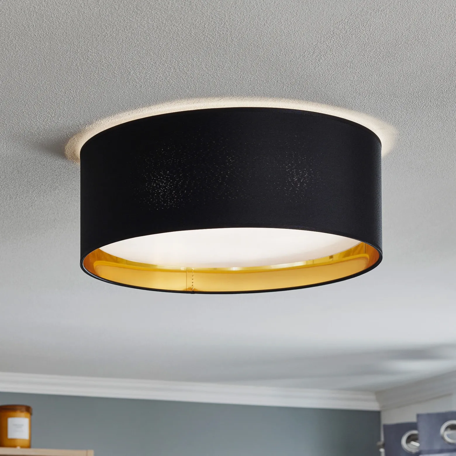 Plafón Bilbao, negro/oro, Ø 45 cm