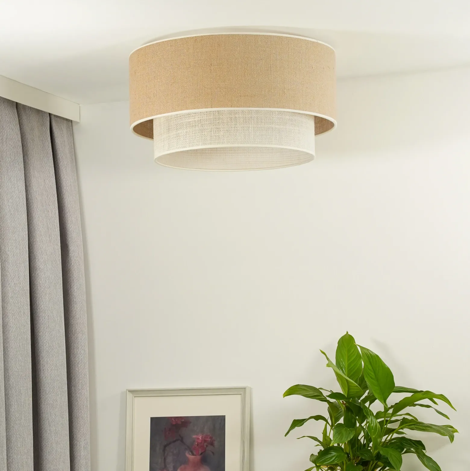 Plafón Boho, marrón/beige, Ø 60 cm, de tela