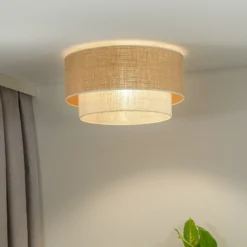 Plafón Boho, marrón/beige, Ø 60 cm, de tela
