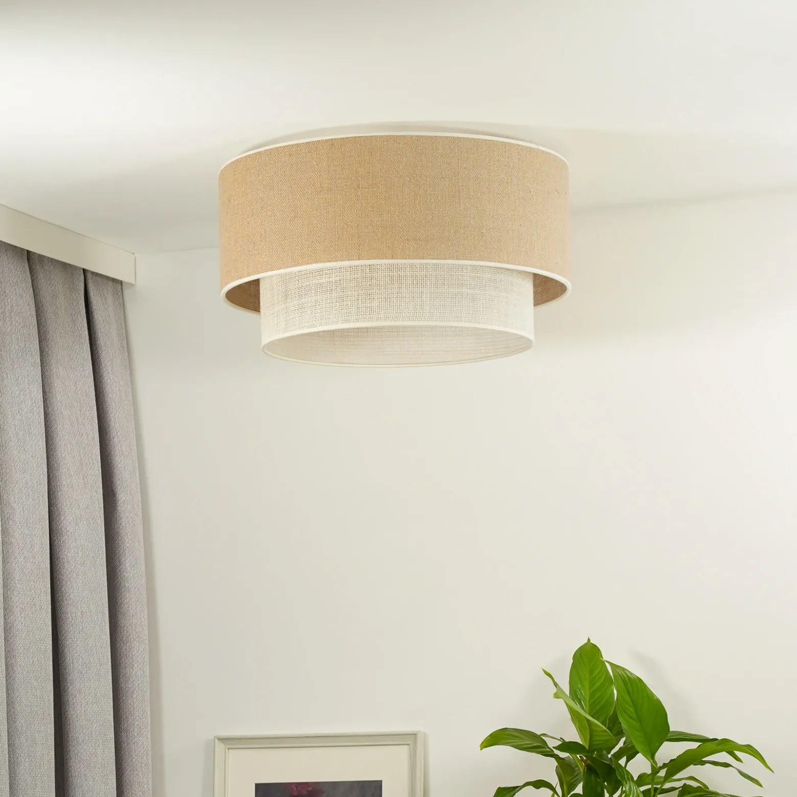 Plafón Boho, marrón/beige, Ø 45 cm, de tela