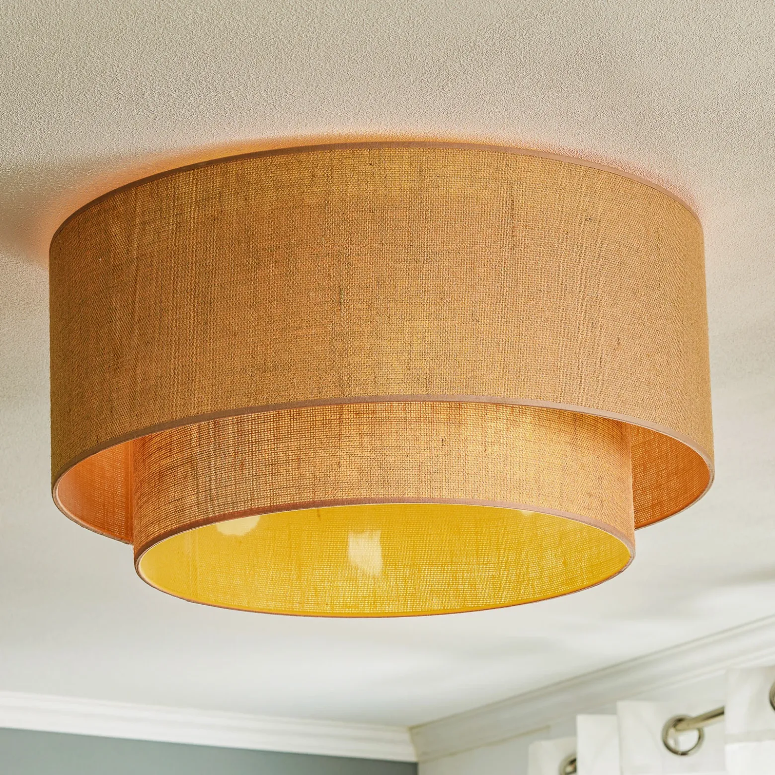 Plafón Boho, marrón, Ø 60 cm, de tela