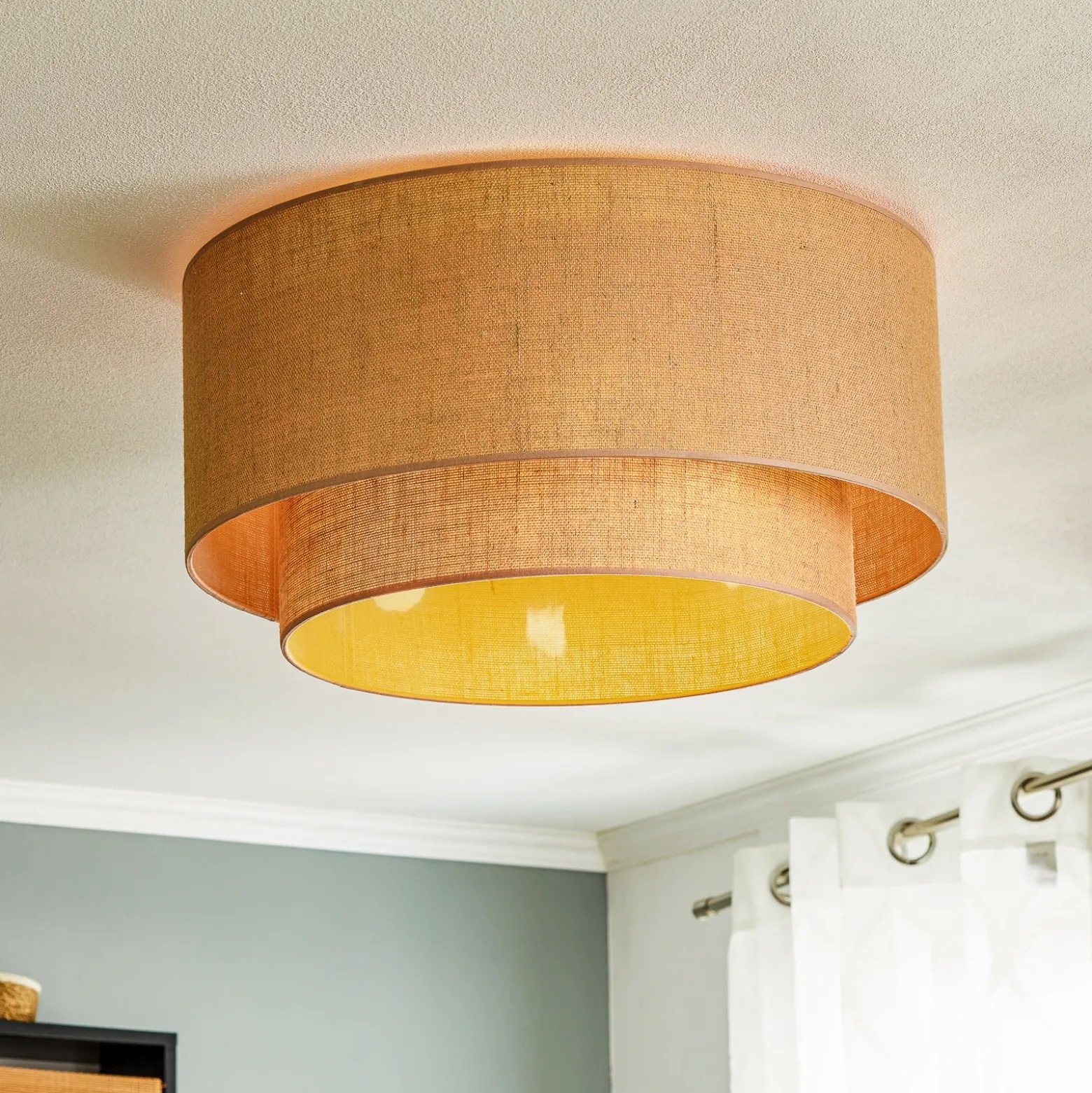 Plafón Boho, marrón, Ø 60 cm, de tela