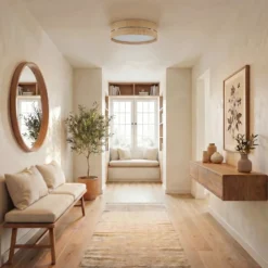 Plafón Calma, beige, rafia, Ø 60 cm, E27