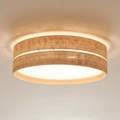 Plafón Calma, beige, rafia, Ø 60 cm, E27