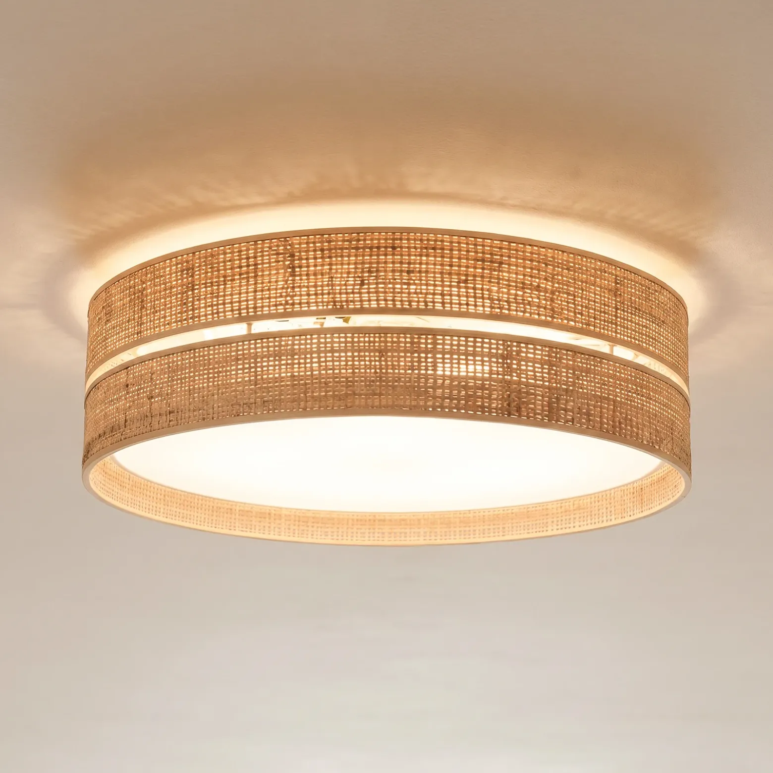 Plafón Calma, beige, rafia, Ø 60 cm, E27