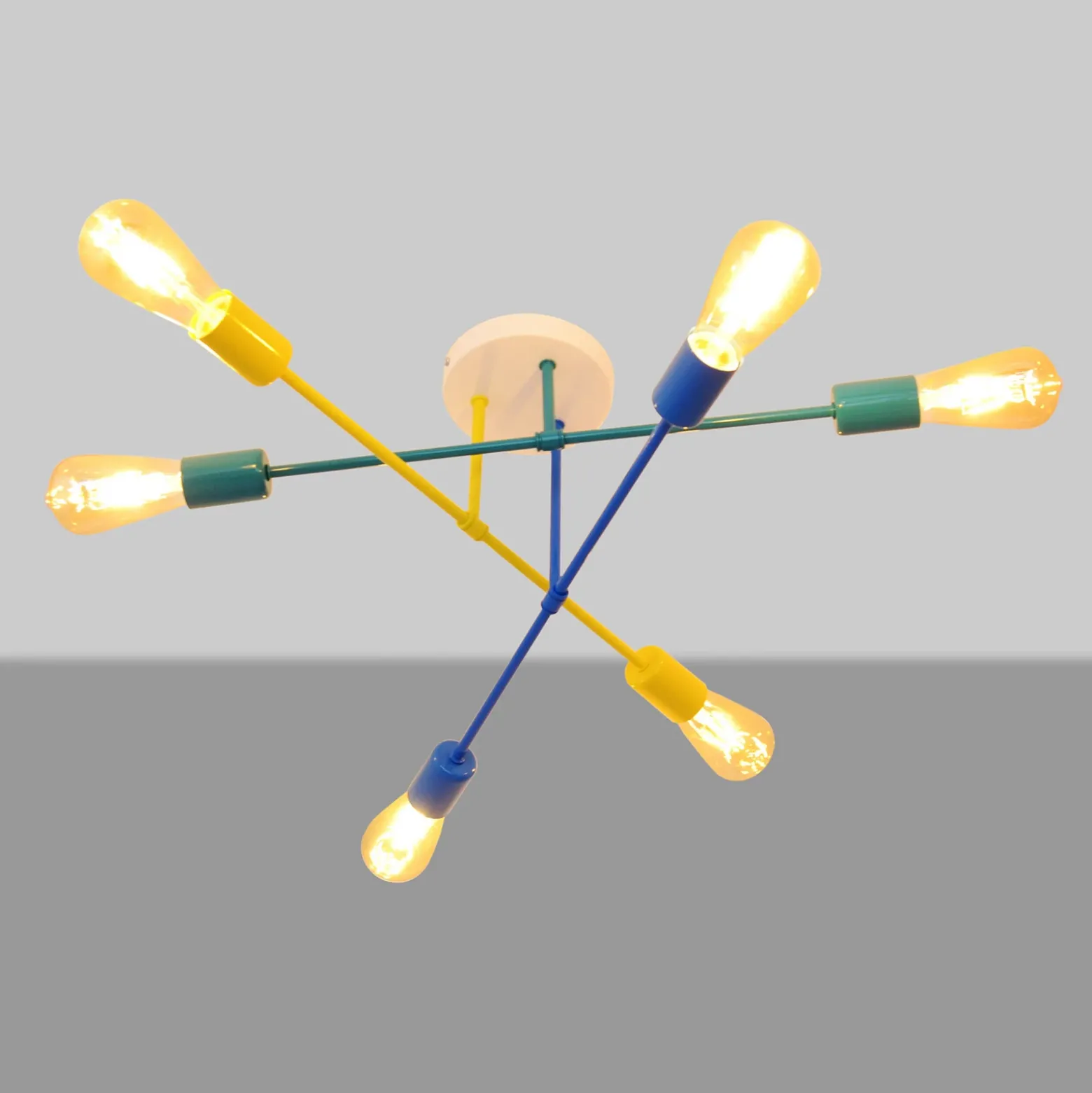 Plafón Cambridge, 6 luces amarillo-turquesa-azul