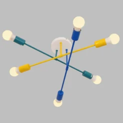 Plafón Cambridge, 6 luces amarillo-turquesa-azul