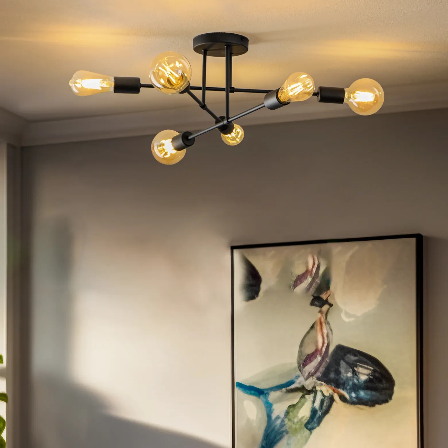 Plafón Cambridge, 6 luces, negro