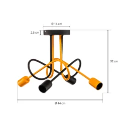 Plafón Cambridge, 4 luces, negro-naranja