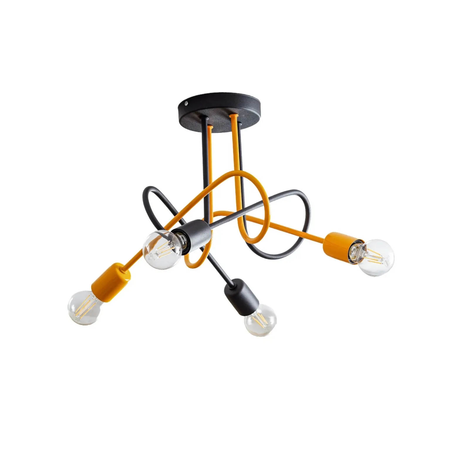 Plafón Cambridge, 4 luces, negro-naranja