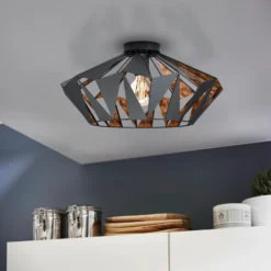 Plafón Carlton, Ø 47 cm, negro/cobre