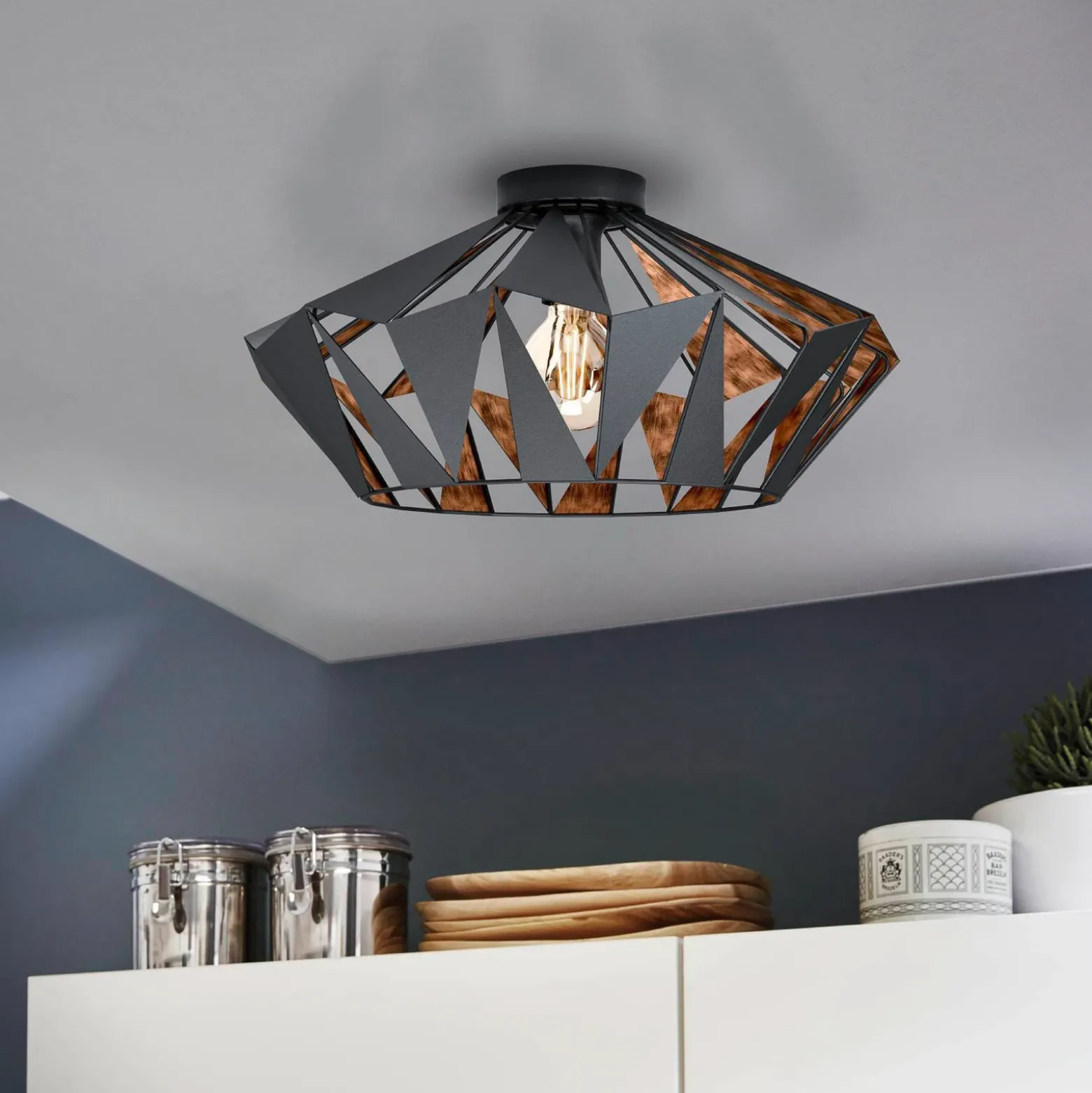 Plafón Carlton, Ø 47 cm, negro/cobre