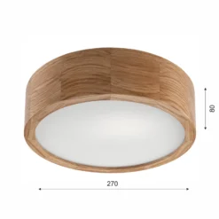 Plafón Caspian, Ø 27 cm, IP54, roble