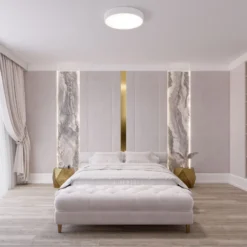 Plafón Cleo, Ø 50 cm, IP20, blanco, metal, E27