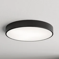 Plafón Cleo con difusor de vidrio, negro, Ø 60cm