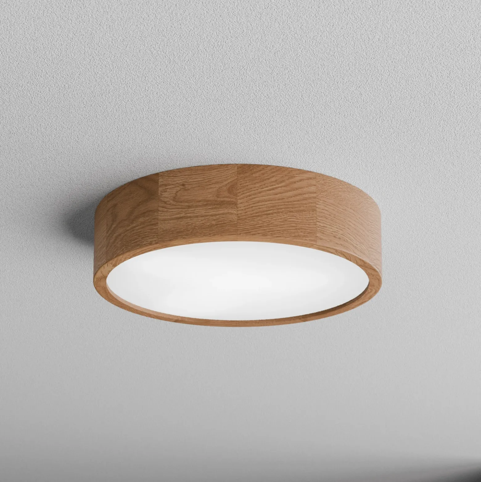 Plafón Cleo DR375, IP54, Ø 37,5 cm, madera de roble, E27