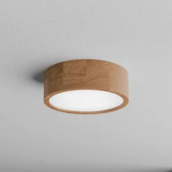 Plafón Cleo DR275, IP54, Ø 27,5 cm, madera de roble, E27