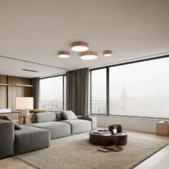 Plafón Cleo DR800, madera de roble, Ø 80 cm, 6 luces, E27