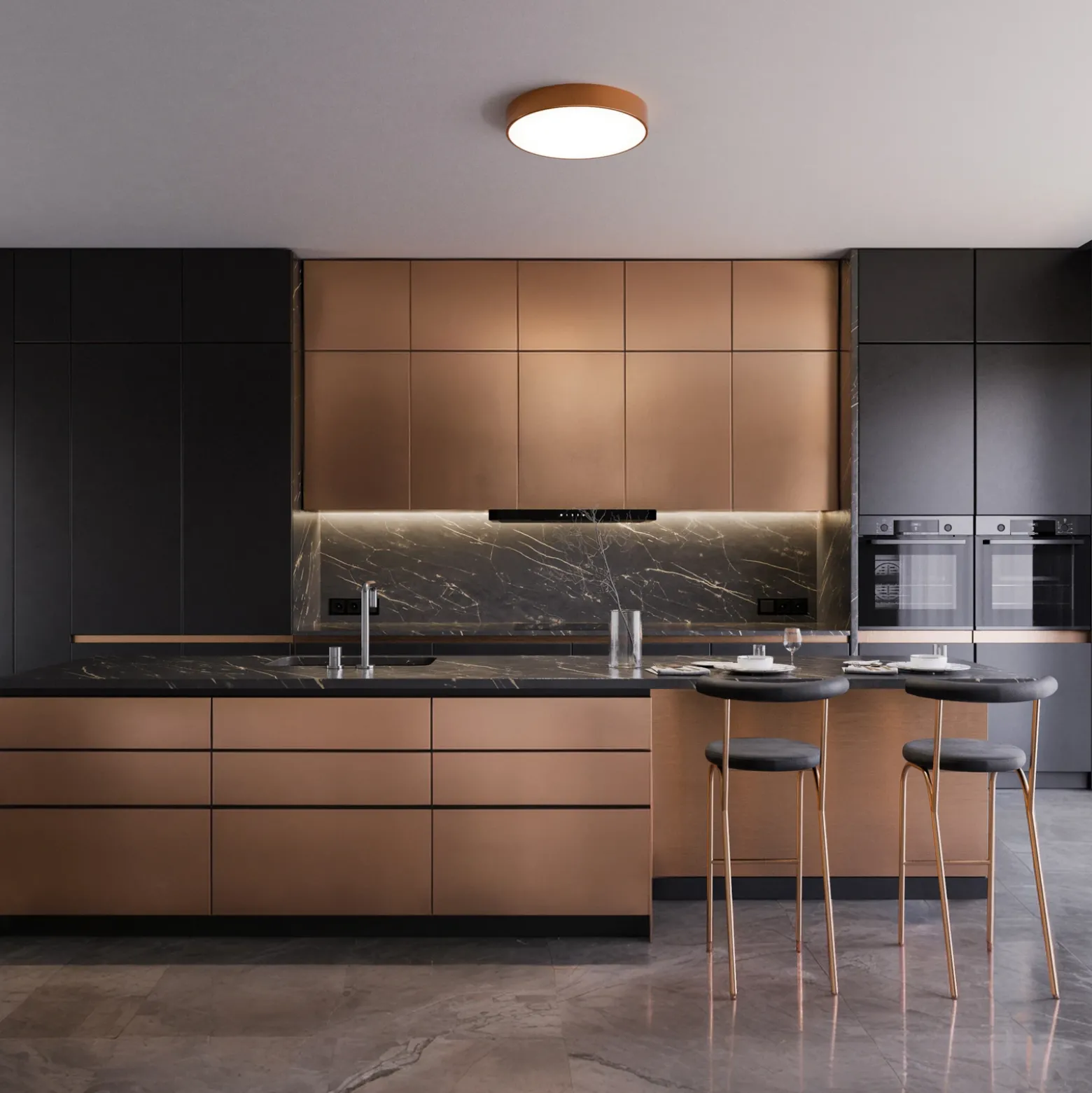 Plafón Cleo 400, IP54, Ø 40 cm cobre