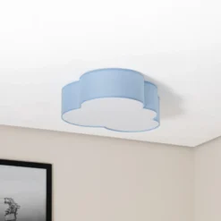Plafón Cloud, azul, 63 cm de largo, textil, nube, E27