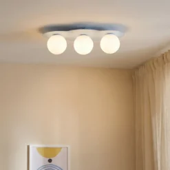 Plafón Cloud, azul, 3 luces, cristal, longitud 51 cm, G9