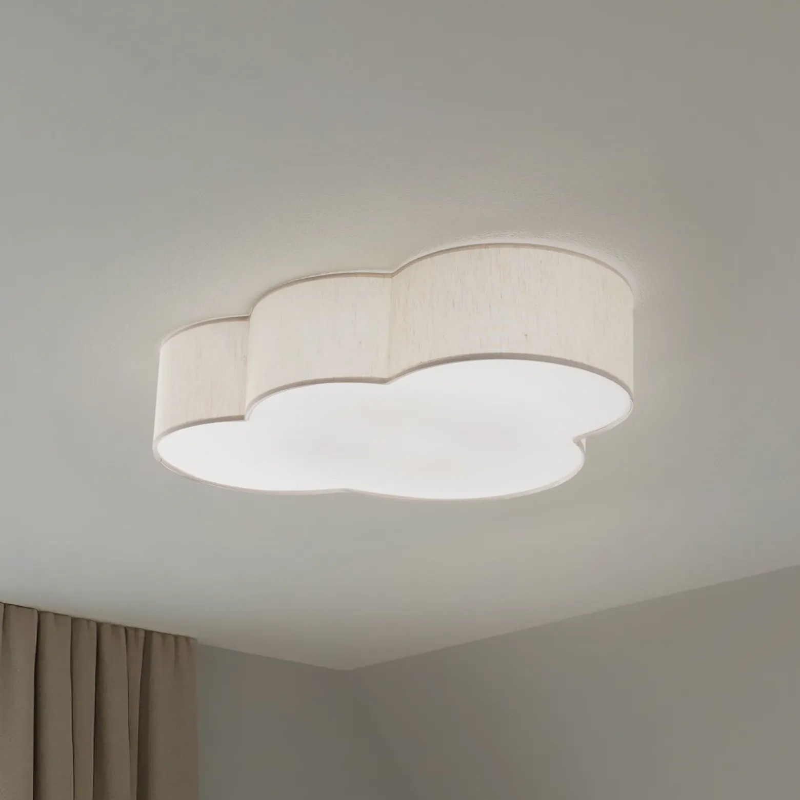 Plafón Cloud, beige, 63 cm de largo, textil, nube, E27