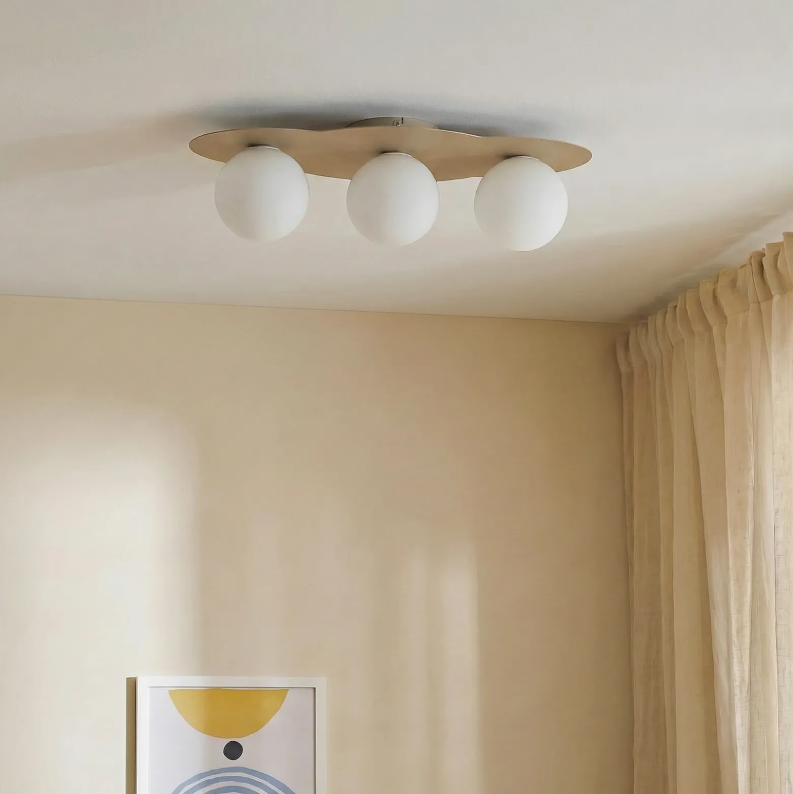 Plafón Cloud, beige, 3 luces, cristal, longitud 51 cm, G9