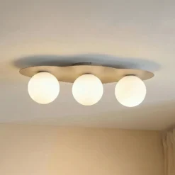 Plafón Cloud, beige, 3 luces, cristal, longitud 51 cm, G9