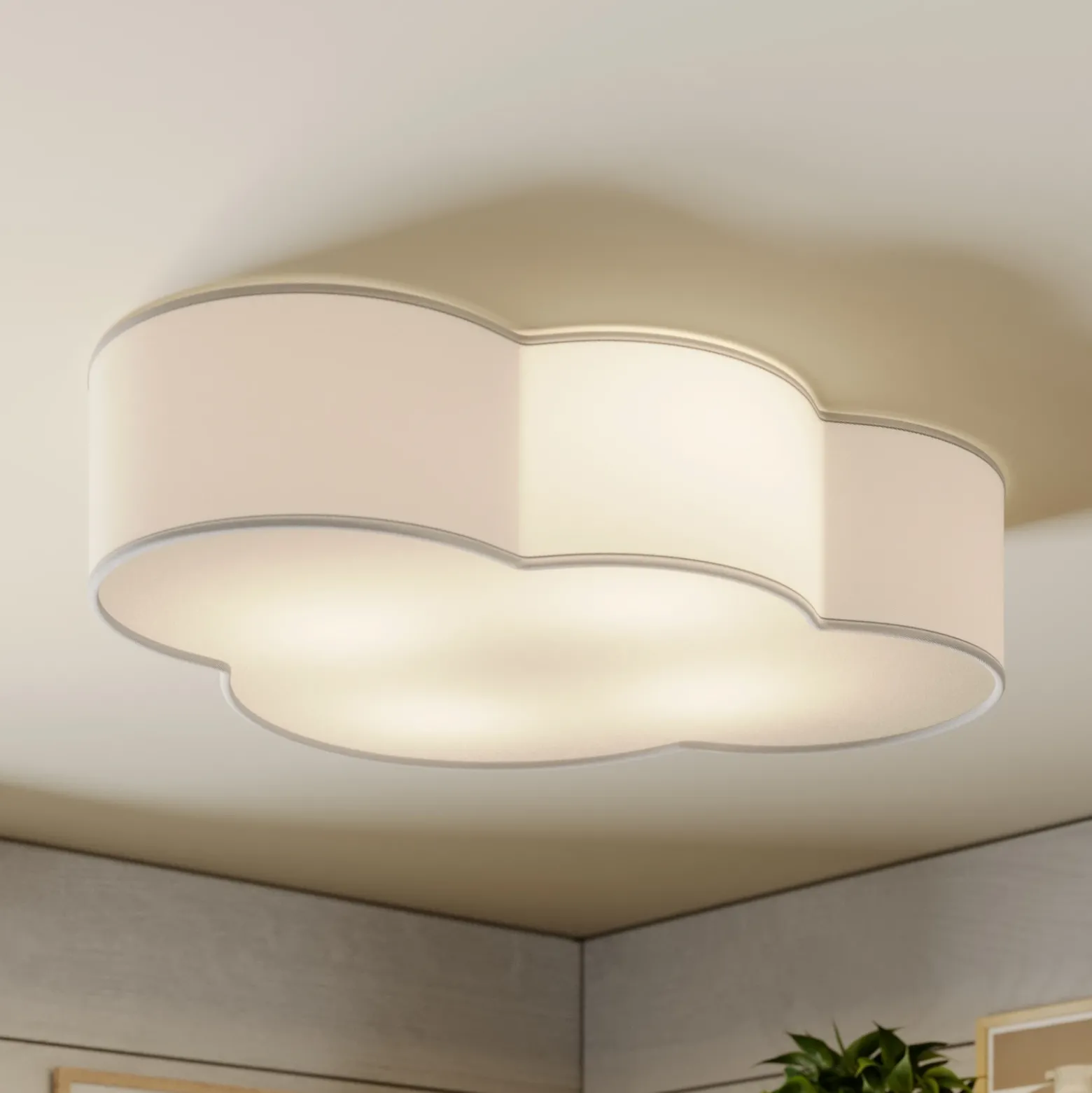 Plafón Cloud, blanco, textil, longitud 62 cm, E27, 4 luces.