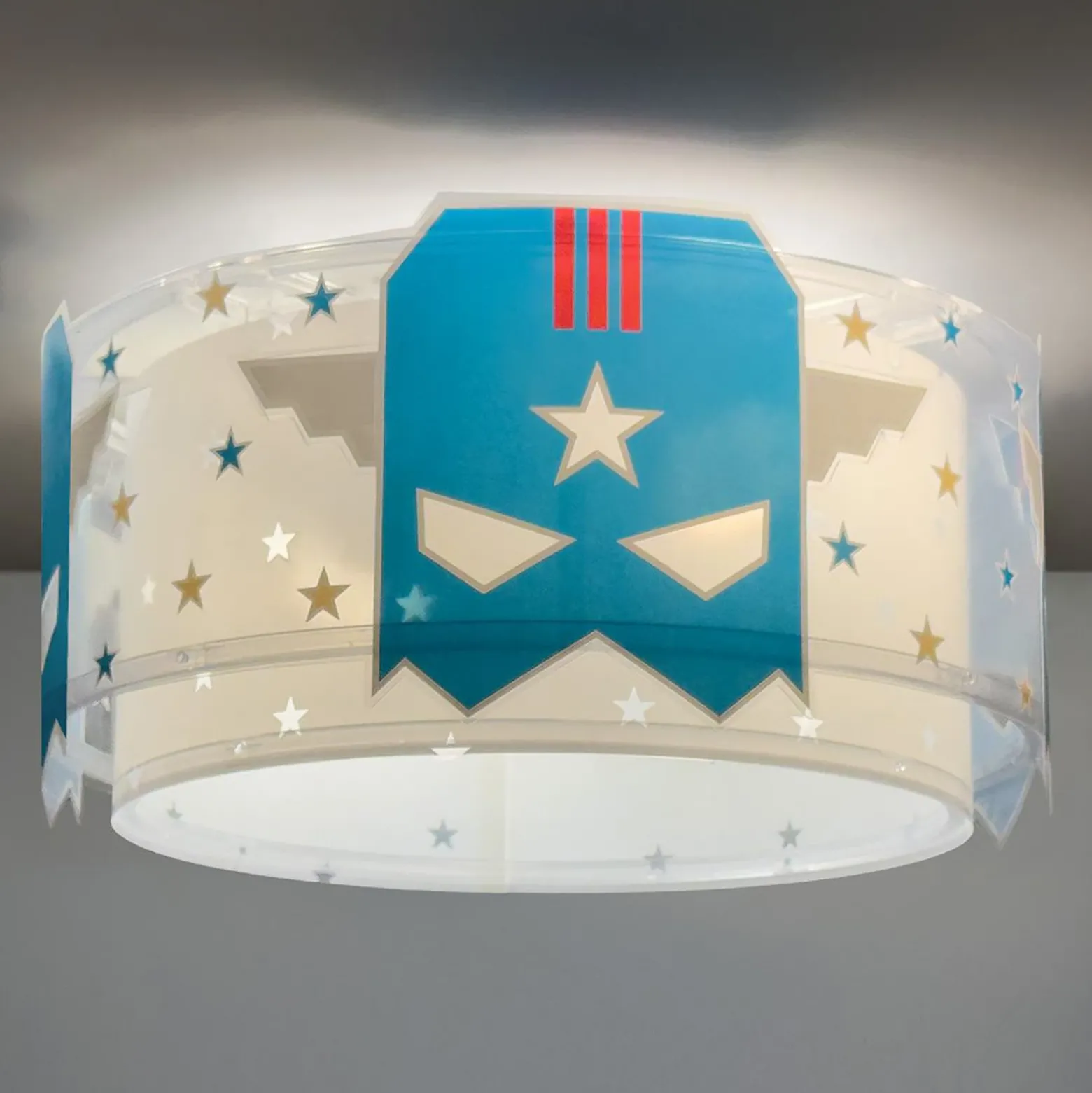 Plafón Dalber BLUE HERO, blanco/azul, Ø 33 cm, E27