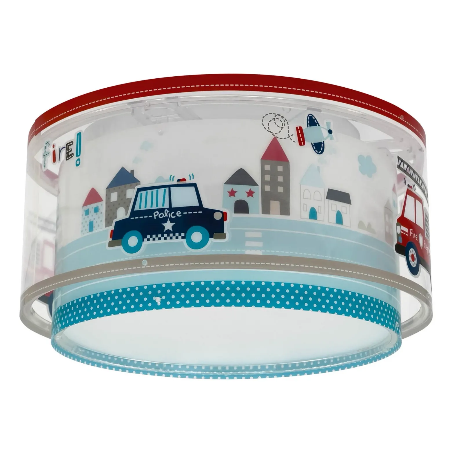 Plafón Dalber POLICE, azul/blanco, Ø 33 cm