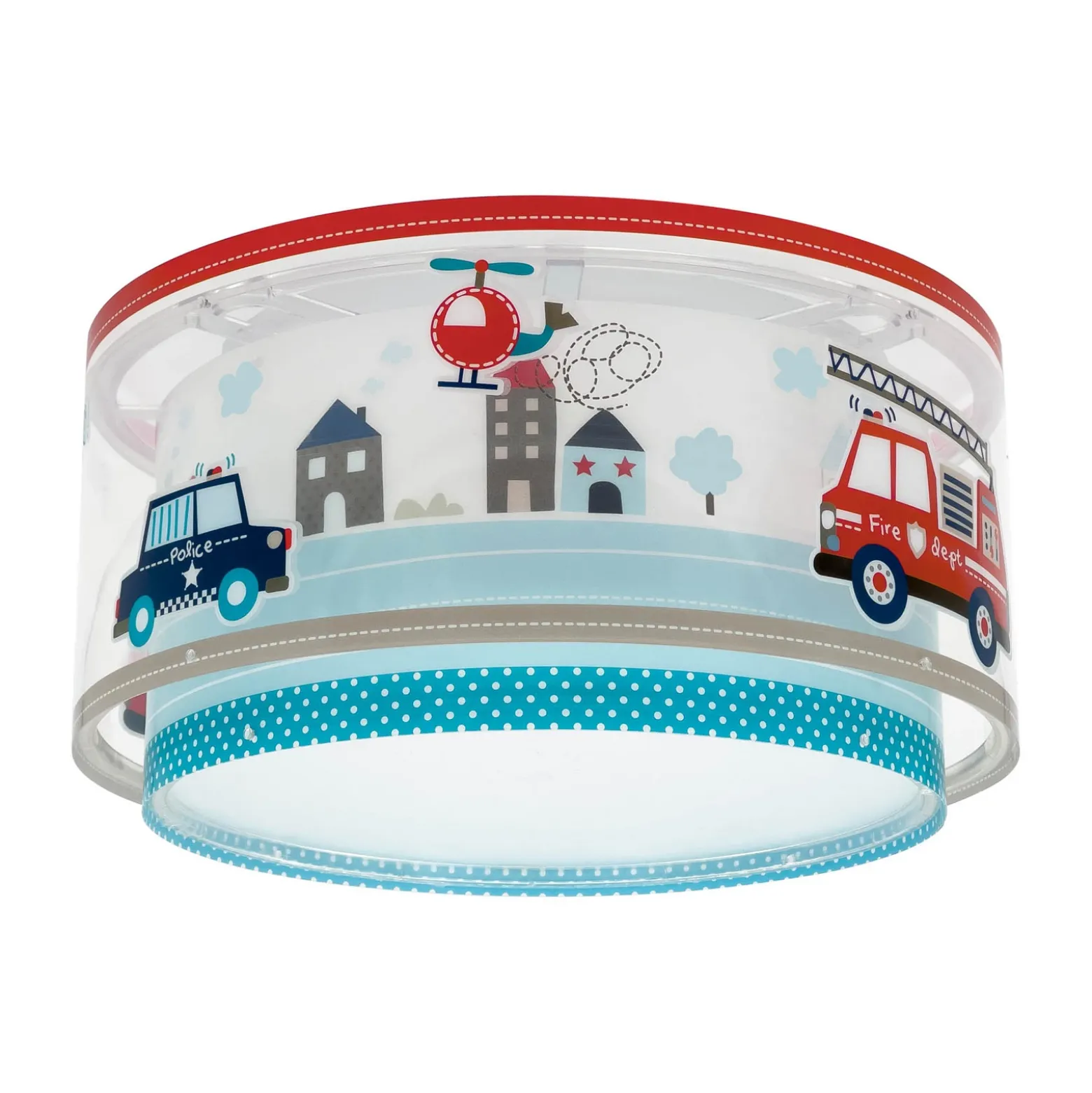 Plafón Dalber POLICE, azul/blanco, Ø 33 cm