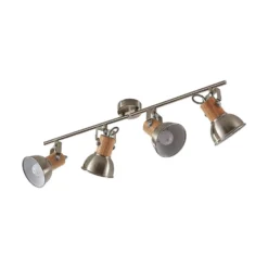 Plafón Dennis con madera, 4 luces.